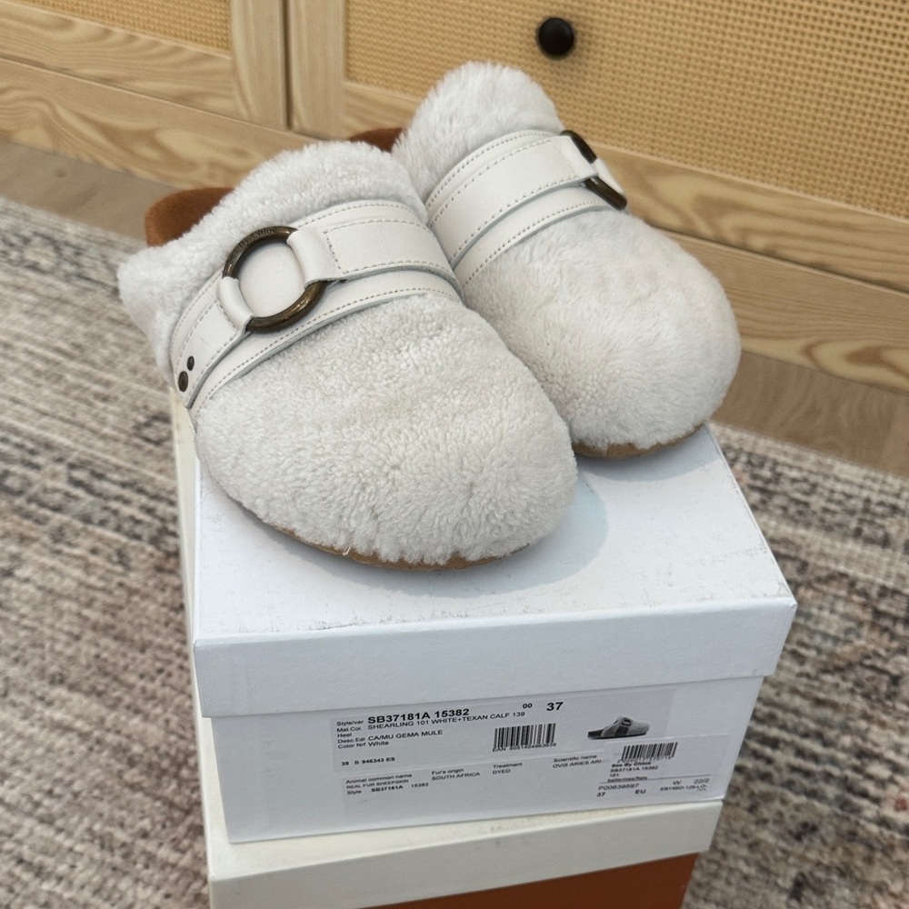 See By Chloe Cream Fuzzy Mules